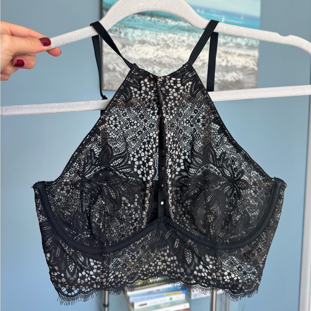 Victoria's Secret Black Lace Bra with Halter Neckline
